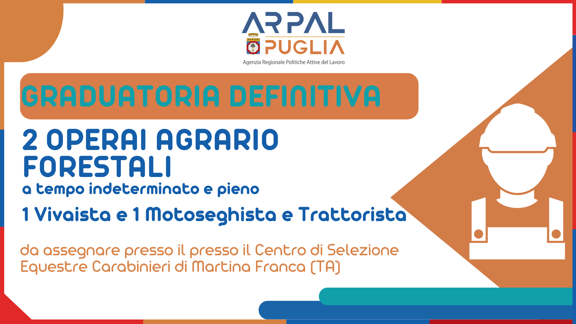 Art. 16 L. 56/1987 GRADUATORIA DEFINITIVA DI N. 2 UNITA' A TEMPO INDETERMINATO E  PIENO